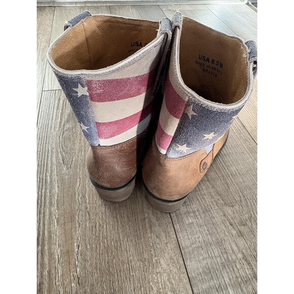 Women’s STERLING RIVER Cowboy Boots | Short | Size 8.5 M | Brown Stars & Stripes - Picture 8 of 12